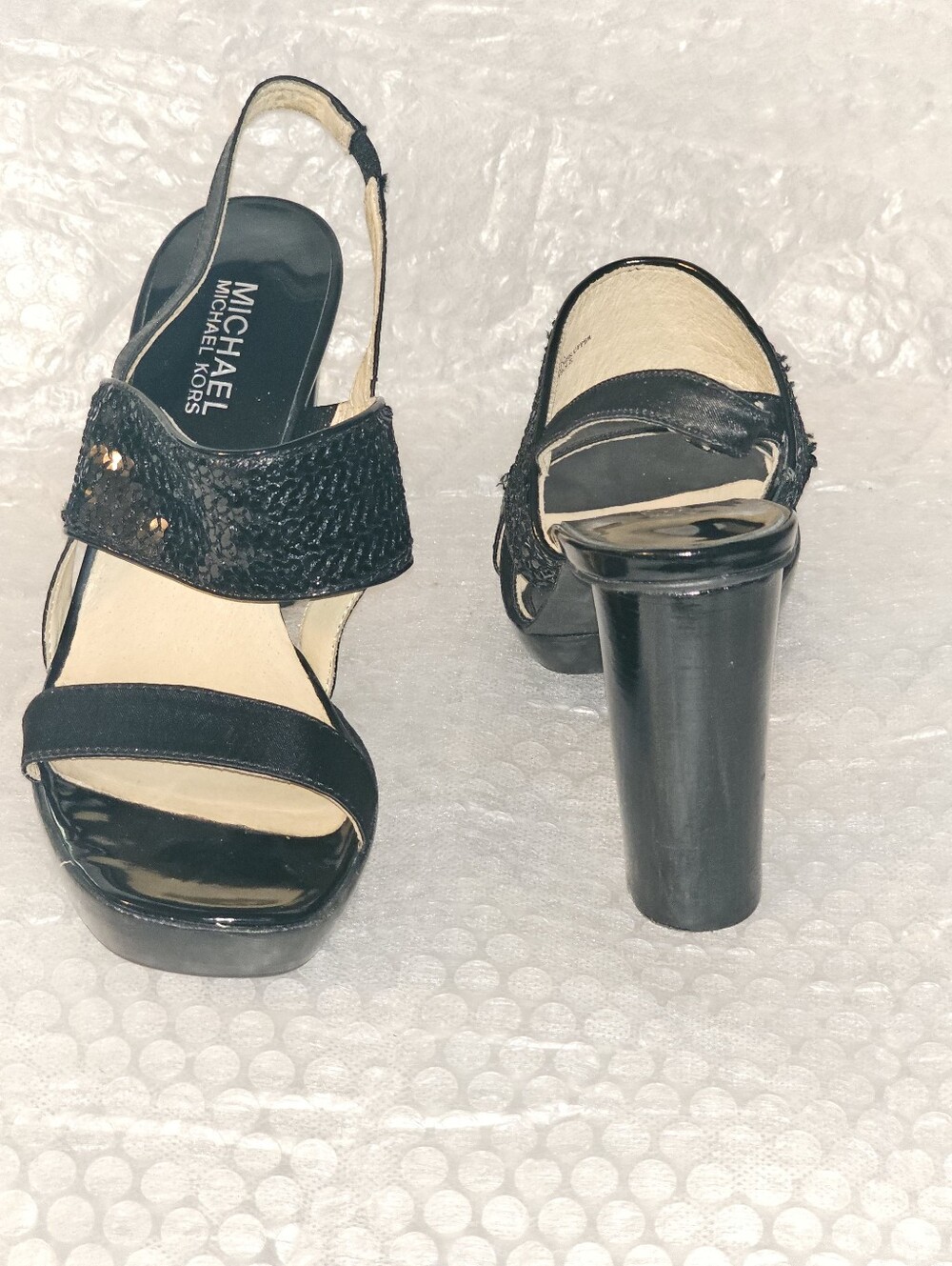 Michael Kors Black Sequins Textile leather Strappy Slingback Size 7 - Picture 9 of 10